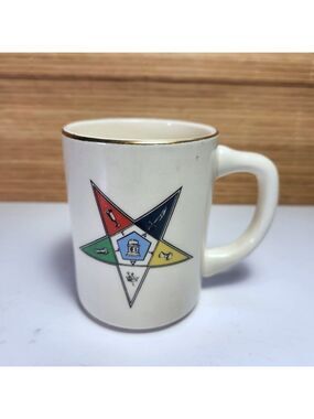 Vintage OES Masonic Coffee Mug Gold Gilded Rim Eastern Star Freemason Cup